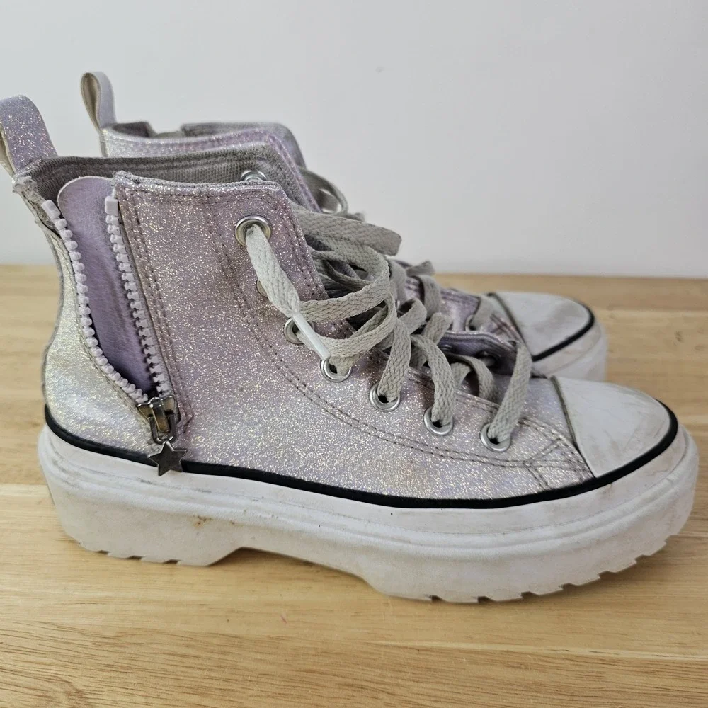 Converse Chuck Lugged Lift Sneakers Hi Glitter Synthetic Kids A03009C 4 Pink W6 - Picture 5 of 10